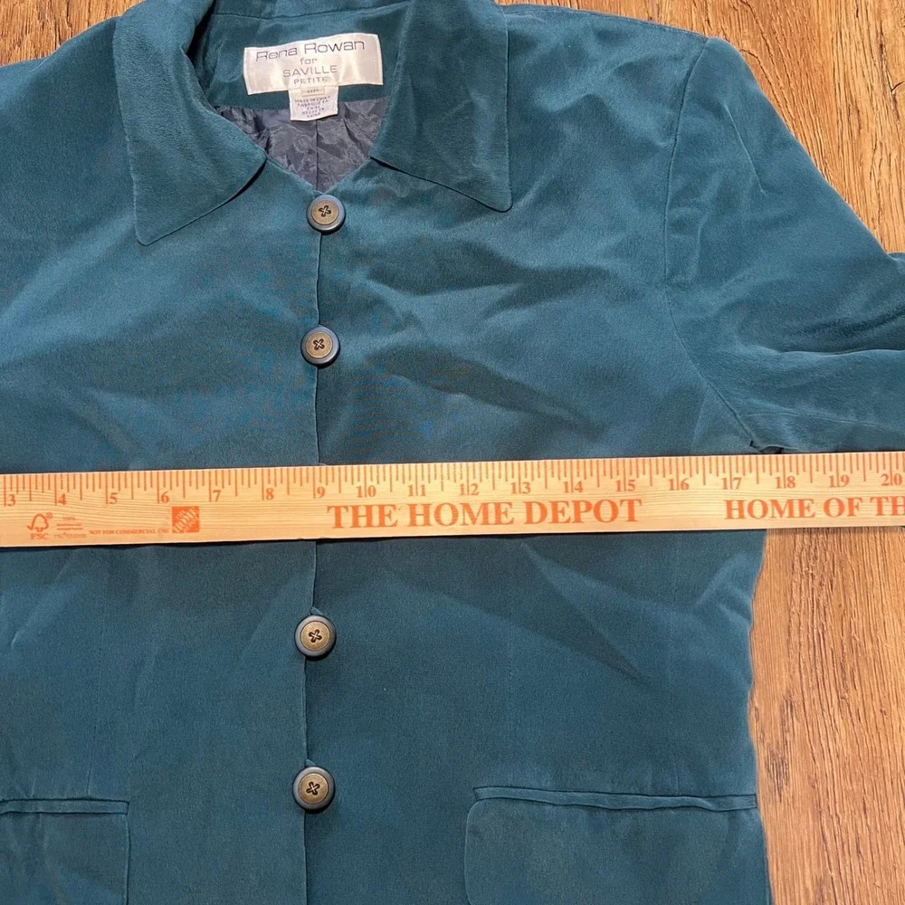 Vintage 90s Rena Rowan for Saville Petite Teal 100% Silk Blazer Jacket 8P Retro‎